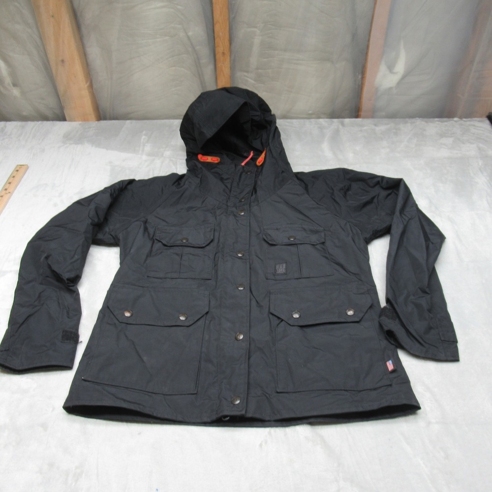 Topo Designs Jacket Womens Medium Black Hooded Field Coat Windbreaker USA Made